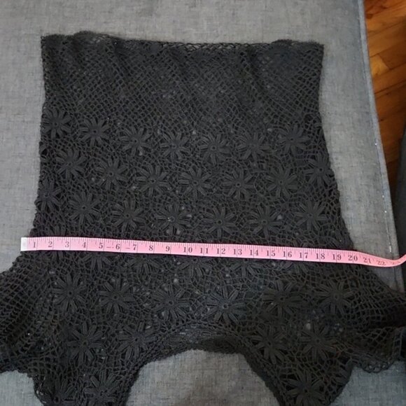 Boho Hippy Vintage 60's 70's Sheer Black Crochet Floral Lace Skirt Set SzXL - Picture 4 of 9